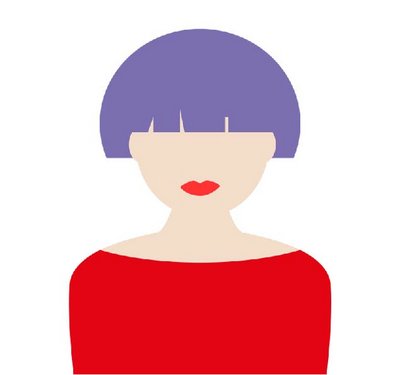 graphic of a woman with red sweater and purple hair