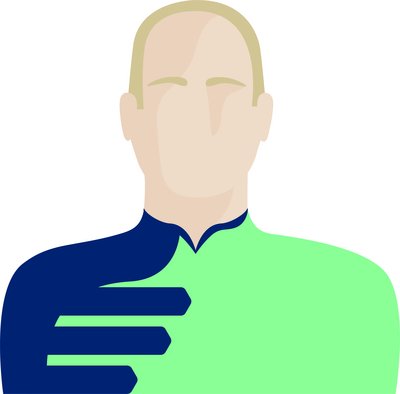 An Avatar of a man dressed in blue and green